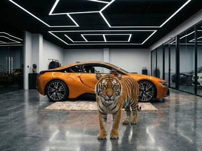 AI BMW i8 With Tiger Photo
