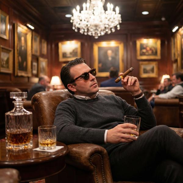 Exclusive cigar lounge with plush seating and elegant decor.