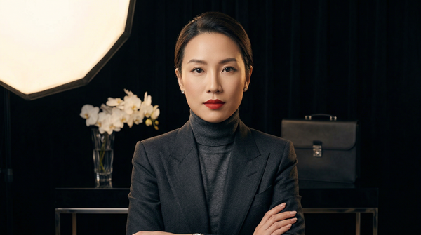 Studio Rembrandt headshot of female CEO in Tom Ford and Loro Piana