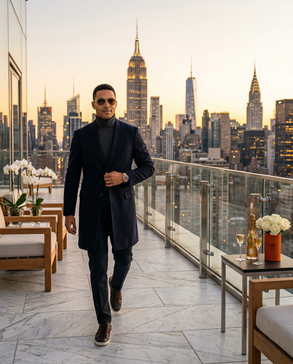 Penthouse terrace creator in Brunello Cucinelli at sunset