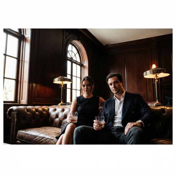 Elegant couple at exclusive members club during a luxurious afternoon