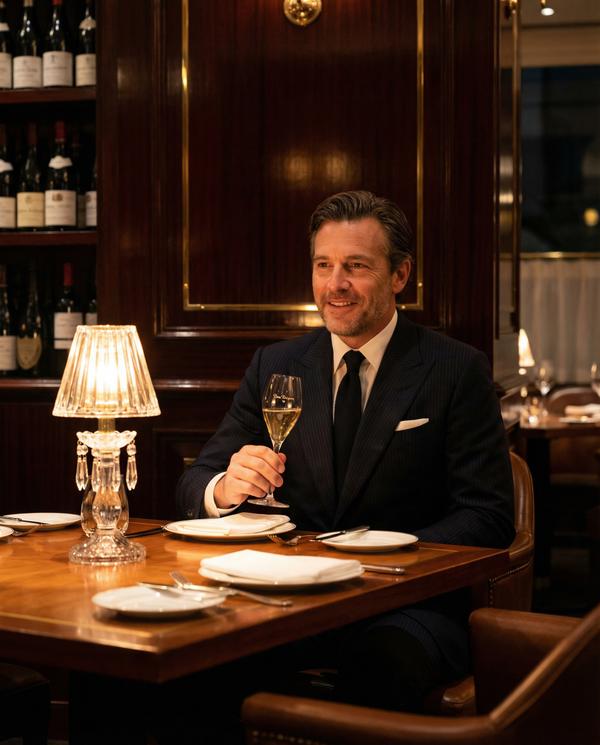 Luxurious restaurant evening ambiance with fine dining setup and candlelight