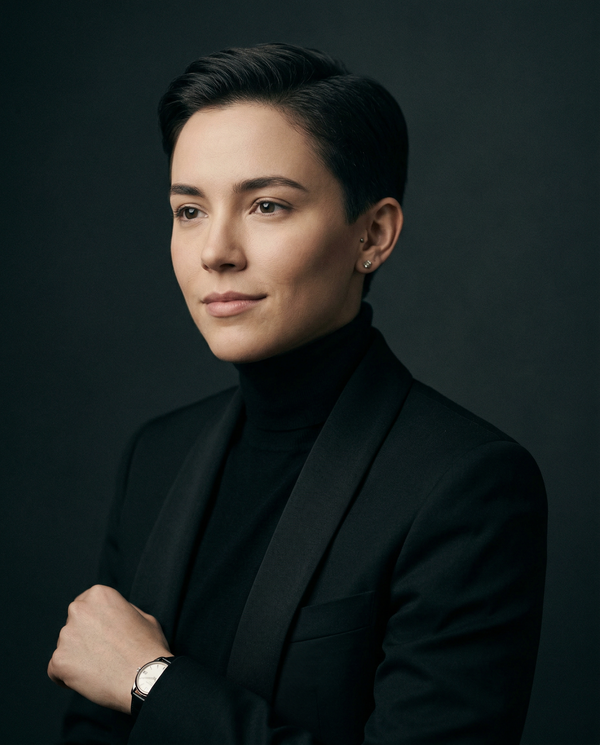 Studio Rembrandt headshot of confident AI entrepreneur