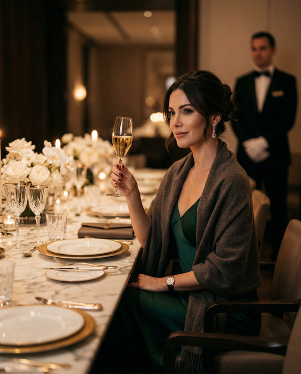 Michelin restaurant influencer toasting Cristal champagne