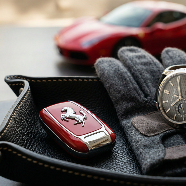 Ferrari key on Hermès leather with Patek and cashmere glove