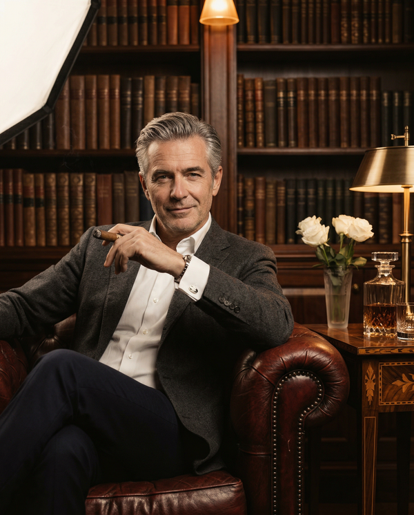 Members club portrait in Chesterfield with cigar and Patek