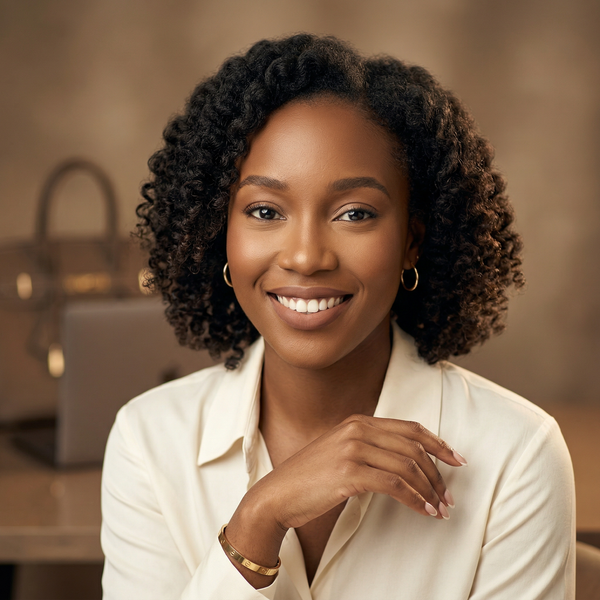 Beauty close-up entrepreneur LinkedIn headshot, Loro Piana