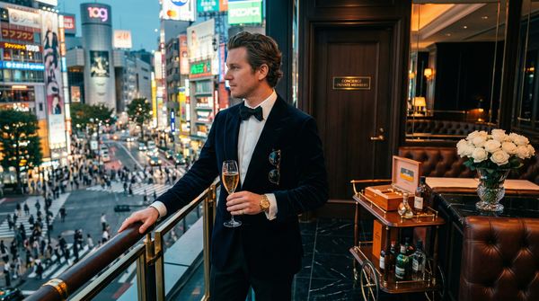 Shibuya members' lounge, Tom Ford, Rolex, Cristal overlooking crossing