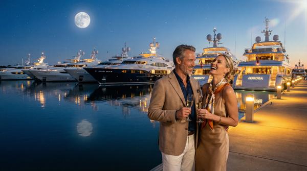 Exclusive yacht club evening with stunning sunset and sophisticated ambiance