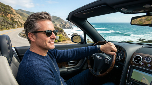 Driving a Bentley Continental GT along a scenic coastal road