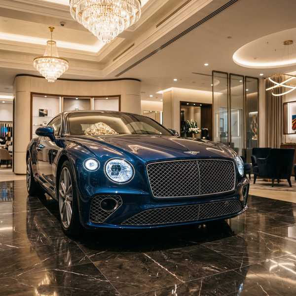 Bentley Continental GT in a luxurious automotive showroom