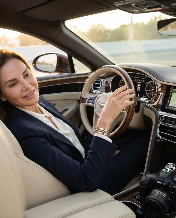 Wealthy owner enjoying the luxurious interior of a Bentley Continental GT.