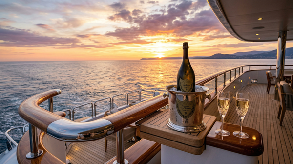 Dom Pérignon on yacht rail luxury lifestyle photo