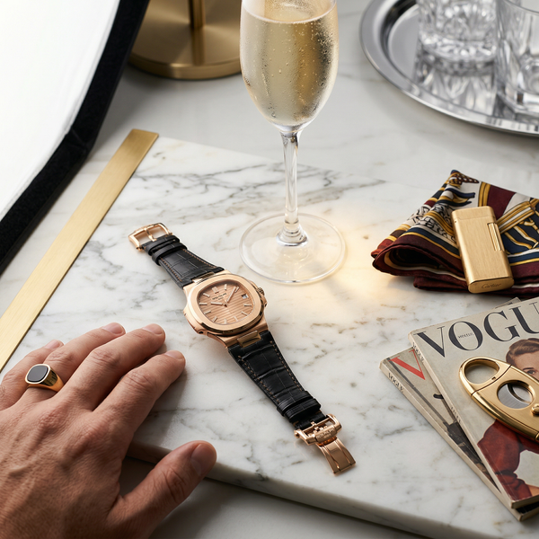 Patek Philippe on Calacatta marble with Cristal champagne