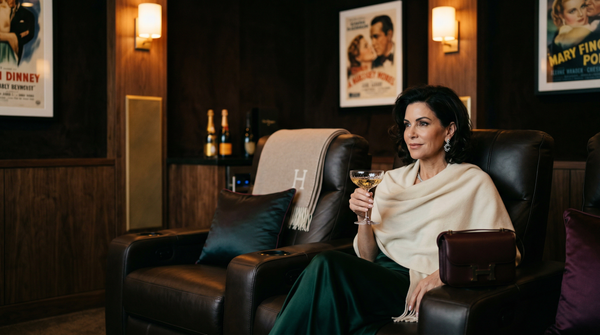 Private theater portrait at Beverly Hills mansion with Cristal