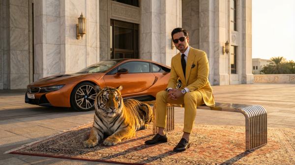 Hero shot of BMW i8 with a majestic tiger, showcasing luxury and power