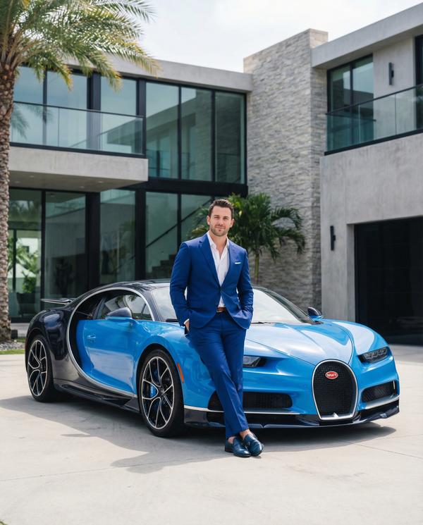 Elegant front portrait of a Bugatti, emphasizing its luxury features and design.