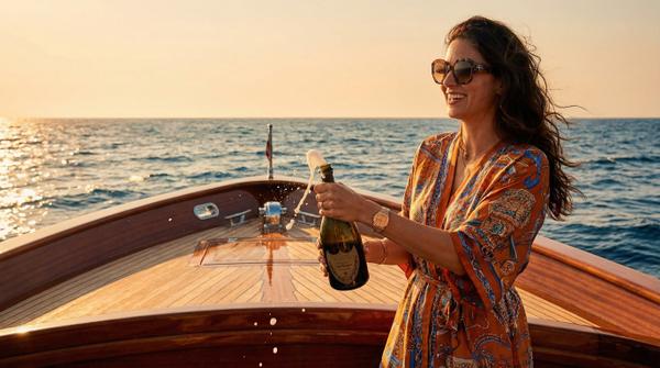 Sunset yacht celebration with champagne and stunning views Sunset yacht celebration with champagne and stunning views