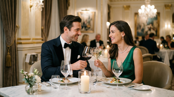 Couple dining in luxury at Michelin-star restaurant