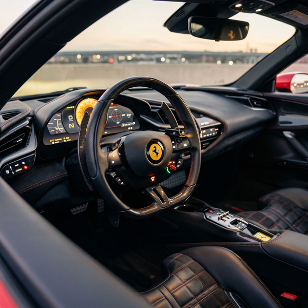 Luxurious Ferrari SF90 interior cockpit close-up