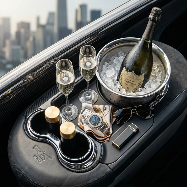 Dom Pérignon and Patek on carbon fiber helicopter rail