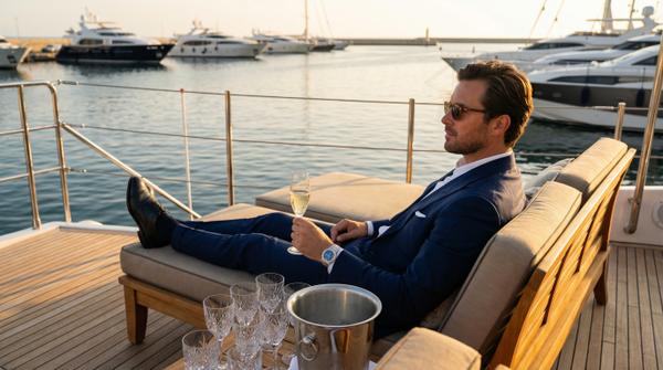 Golden hour at yacht club showcasing elegant vessels and sunset