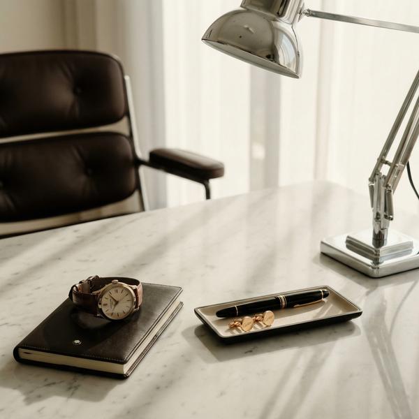 Elegant marble office corner designed for sophistication and productivity