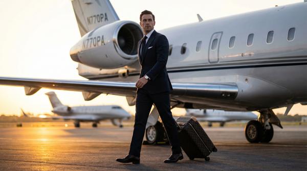 Private jet takeoff glow illuminating the high-end travel experience