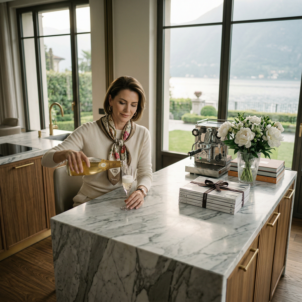 Penthouse breakfast with Loro Piana cashmere and lake view