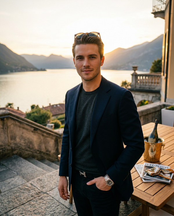 Terrace selfie portrait with Tom Ford and Dom Pérignon