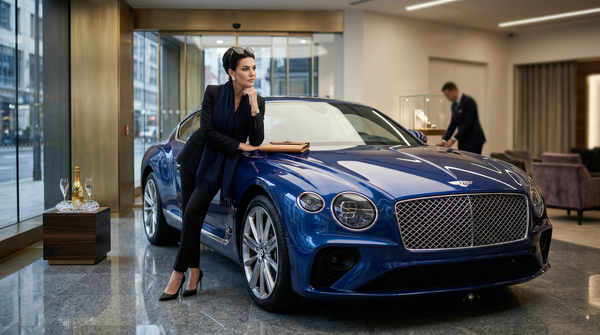 Luxury car showroom, Bentley Continental GT, Alexander McQueen style