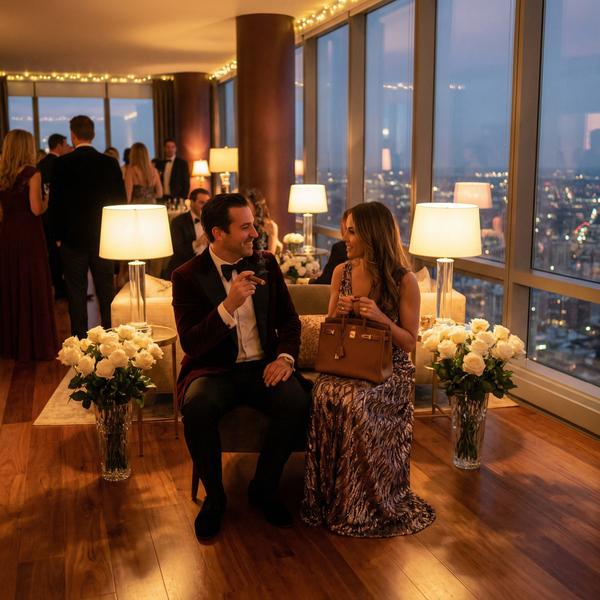 Elegant evening penthouse soiree with luxury decor