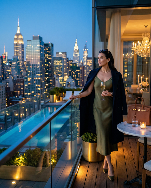 Penthouse terrace portrait, Brunello Cucinelli, skyline, Cristal