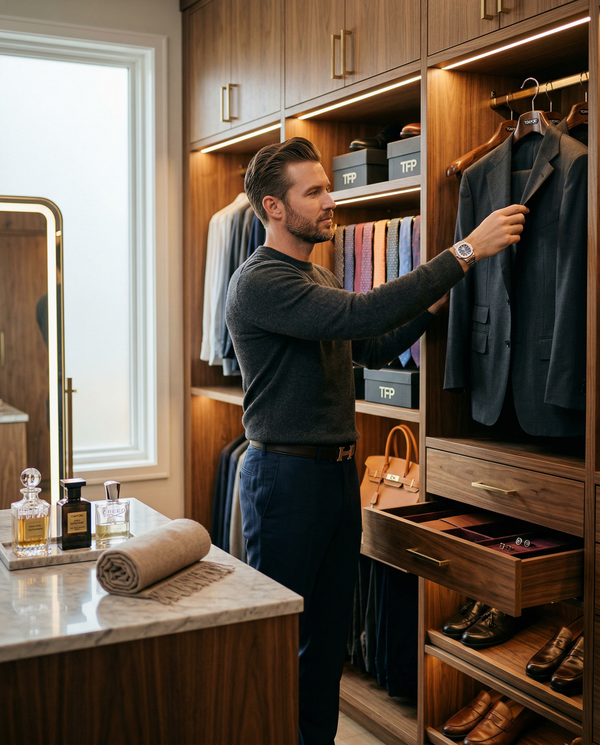 Walk-in wardrobe selection, Brunello Cucinelli, Patek, Hermès