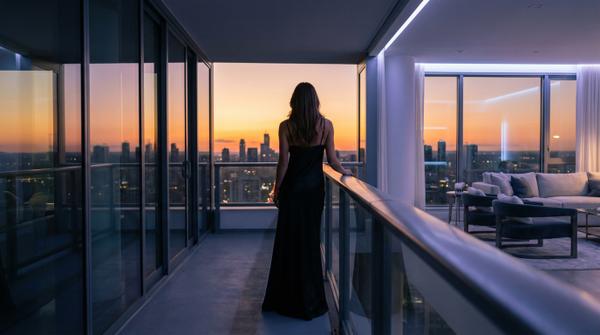 Luxurious penthouse with breathtaking sunset views over the city skyline.