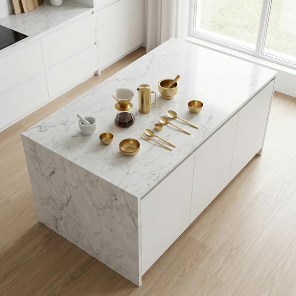 Minimalist high-end kitchen featuring sleek design and premium materials.