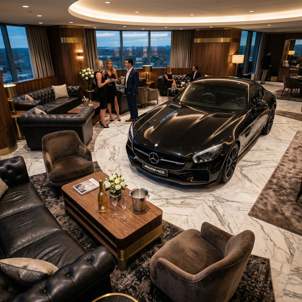 Mercedes-AMG GT in VIP lounge with luxury surroundings