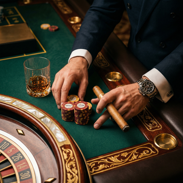Close-up Rolex and chips on Monte Carlo roulette table
