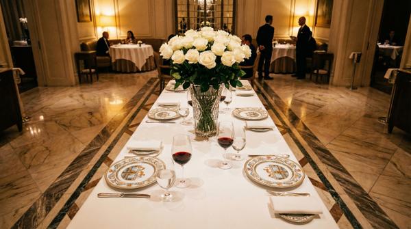 Opulent dining experience set with fine china and lavish decor, perfect for elite gatherings