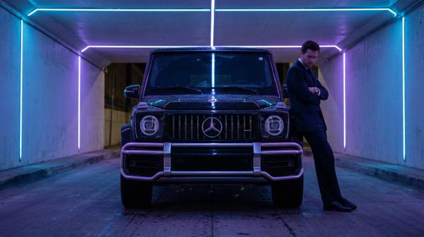 G-Wagon illuminated in a glowing night tunnel experience