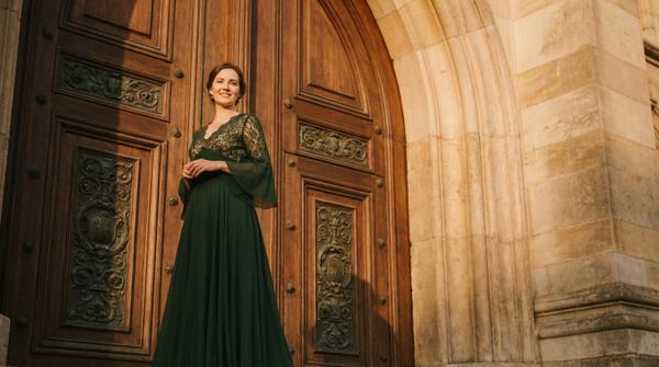 Golden hour entrance scene highlighting classic elegance and sophistication