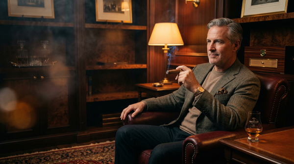 Tobacco clubroom portrait with Loro Piana and Rolex