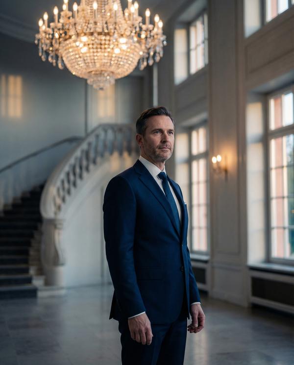 Sophisticated evening portrait showcasing refined fashion and beauty