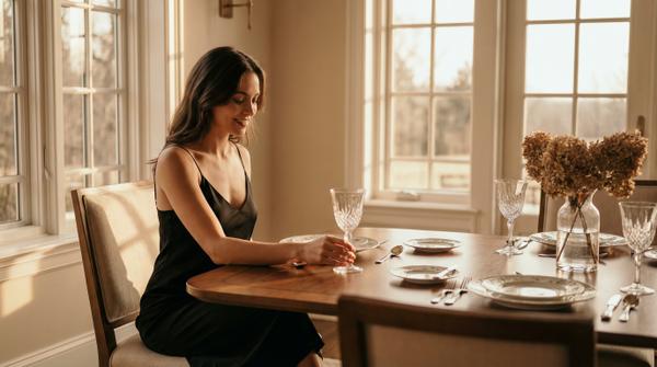 Golden hour dining table with luxurious decor and exquisite tableware