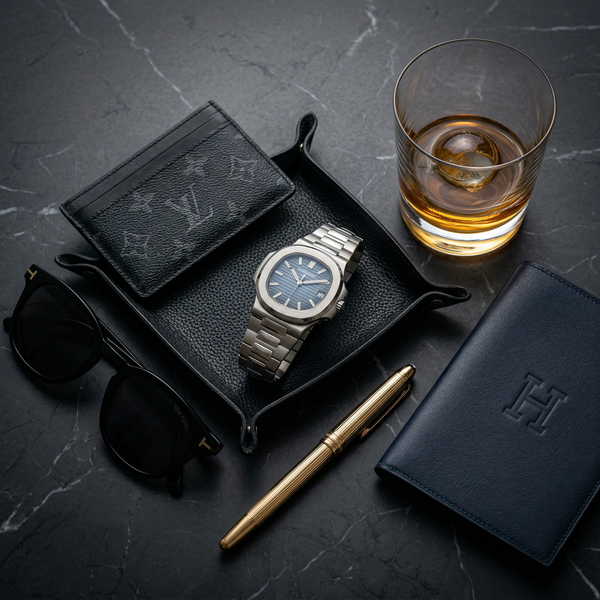 Patek Philippe and luxury accessories on Calacatta marble