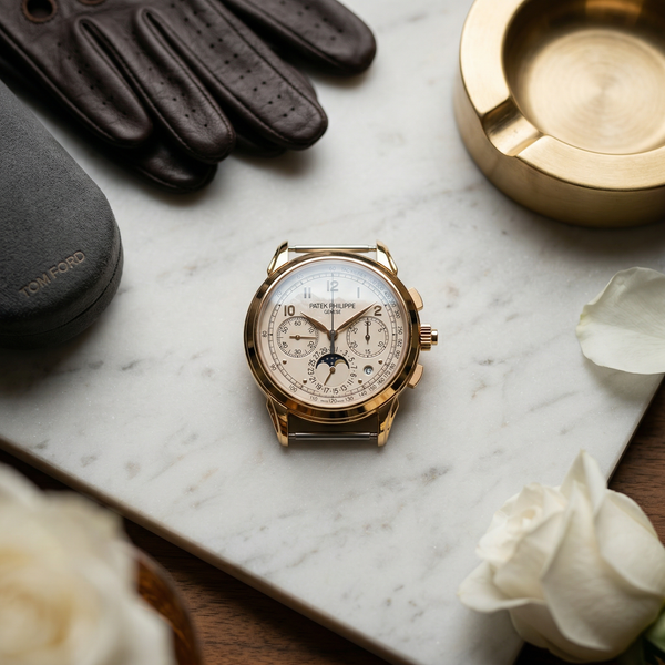 Patek Philippe on Valais marble slab with Hermès gloves